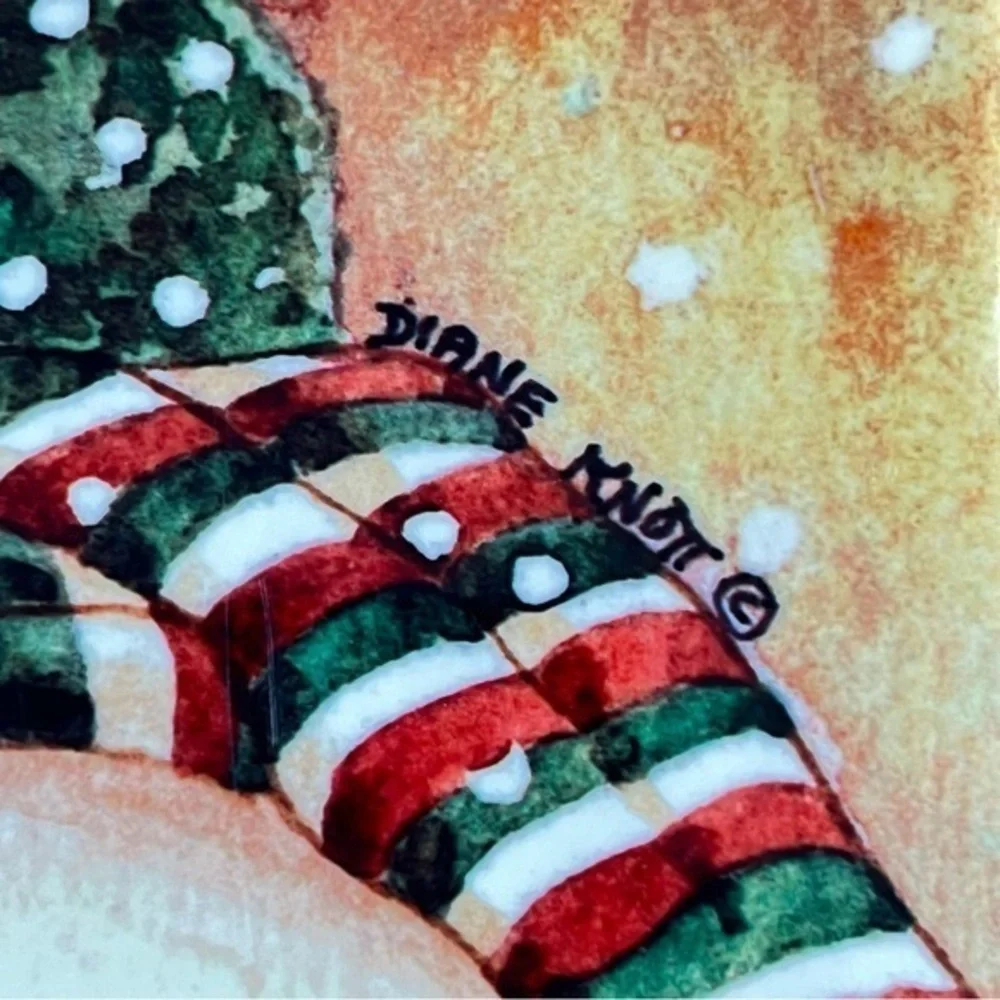 Snowman Ceramic Tile Hot‎ Plate Trivet Wood Frame Border Christmas Diane Knott